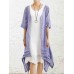 Women Cotton Linen Half Sleeve Irregular Hem Cardigans